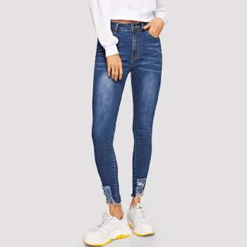 SAGACE Fashion Explosion Women's Solid Color Pocket Washed Jeans High Waist Splicing Wear Breaking Casual Pants Fall Winter