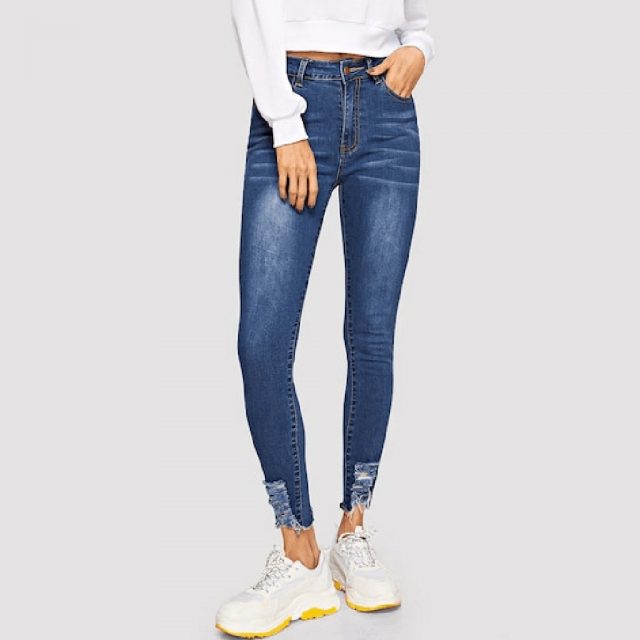 SAGACE Fashion Explosion Women’s Solid Color Pocket Washed Jeans High Waist Splicing Wear Breaking Casual Pants Fall Winter