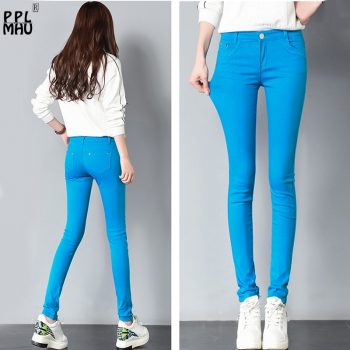 Womens 20 colored skinny jeans plus size street fashion Sexy low rise waist denim trousers women ladies blue pencil jeans pants