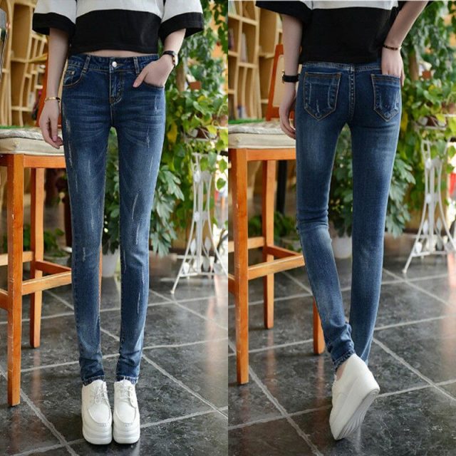 Slim Jeans Women Skinny High waist Jeans Woman Blue Denim Plus Size Pencil Pants Fashion Stretch Full Length Lady Blue Pants
