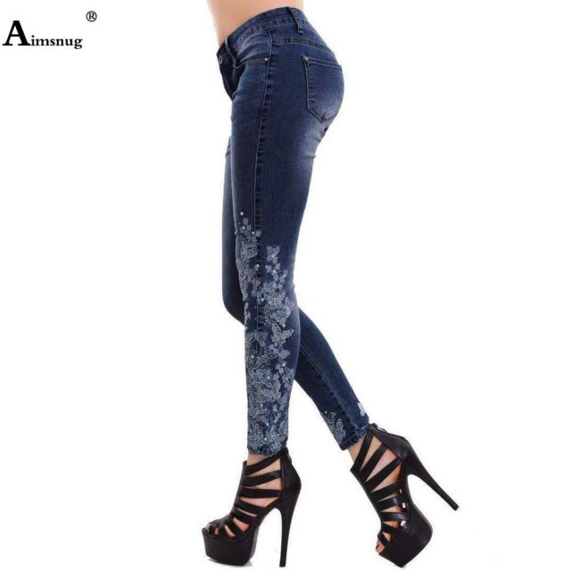 Plus Size 4xl 5XL  Pearl Jeans Women’s Pants Fashion Casual Female Jeans Denim Skinny Stretch Jeans Trousers Ladies Streetwear
