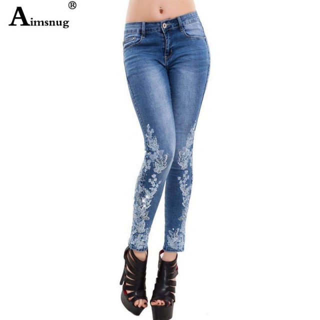 Plus Size 4xl 5XL  Pearl Jeans Women’s Pants Fashion Casual Female Jeans Denim Skinny Stretch Jeans Trousers Ladies Streetwear