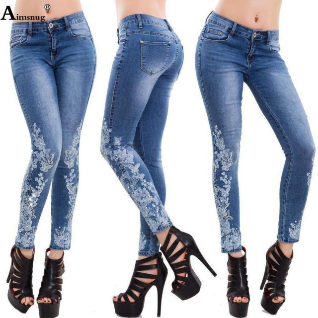 Plus Size 4xl 5XL  Pearl Jeans Women’s Pants Fashion Casual Female Jeans Denim Skinny Stretch Jeans Trousers Ladies Streetwear