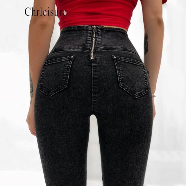 Chrleisure Fashion High Waist Bandages Jeans Women Solid Casual Denim Jeans Mujer Sexy Push Up Pantaonles Women’s Trousers