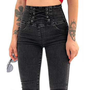 Chrleisure Fashion High Waist Bandages Jeans Women Solid Casual Denim Jeans Mujer Sexy Push Up Pantaonles Women's Trousers
