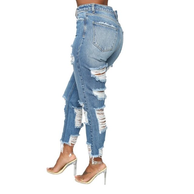 Women high waisted jeans Casual Pencil denim pants Sexy Hole Ripped calca jeans Stretch Push Up Skinny Trousers boyfriend jeans