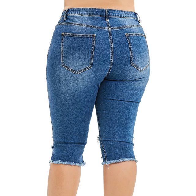 Rosegal Fashion Plus Size 5XL Midi Waist Boyfriend Capris Jeans Mom Women Straight Ripped Distressed Denim Cropped Pants