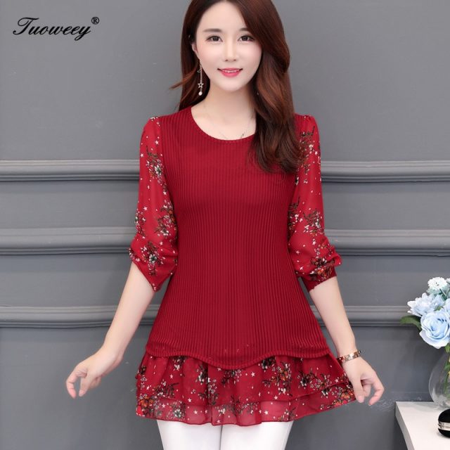 floral Women vintage Blouses 2019 Fashion autumn long Sleeve patchwork Long Shirt Female Casual tops camisas mujer