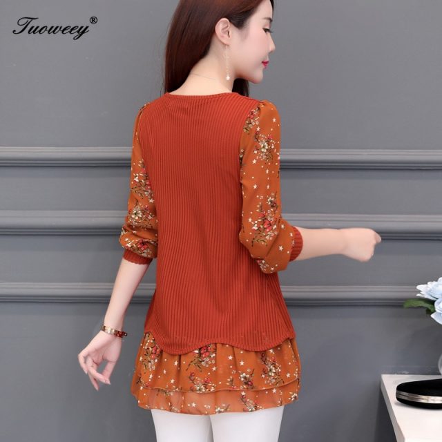 floral Women vintage Blouses 2019 Fashion autumn long Sleeve patchwork Long Shirt Female Casual tops camisas mujer
