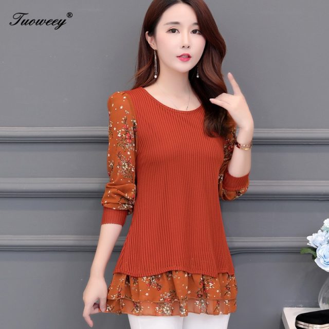 floral Women vintage Blouses 2019 Fashion autumn long Sleeve patchwork Long Shirt Female Casual tops camisas mujer