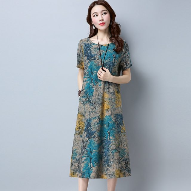 2018 dresses cotton a-line vintage floral print clothes plus size women casual long summer beach dress vestidos femininos