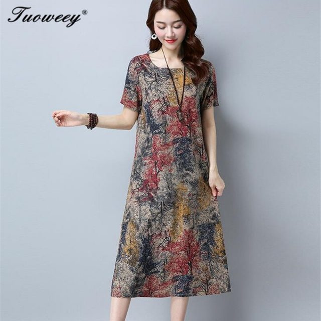 2018 dresses cotton a-line vintage floral print clothes plus size women casual long summer beach dress vestidos femininos