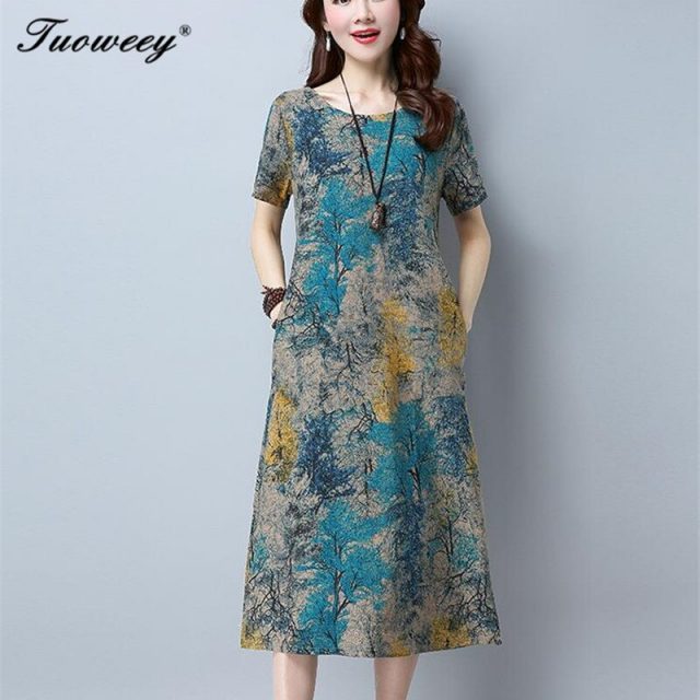 2018 dresses cotton a-line vintage floral print clothes plus size women casual long summer beach dress vestidos femininos