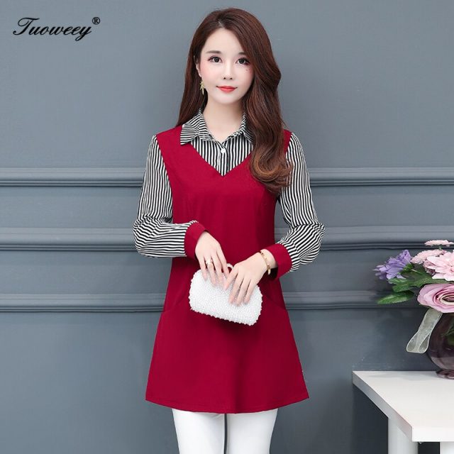 Women Shirts ladies patchwork Print Blouses Blusas 2019 spring  Women Tops Long Sleeve Shirt Long Tunic Tops Female Clothing