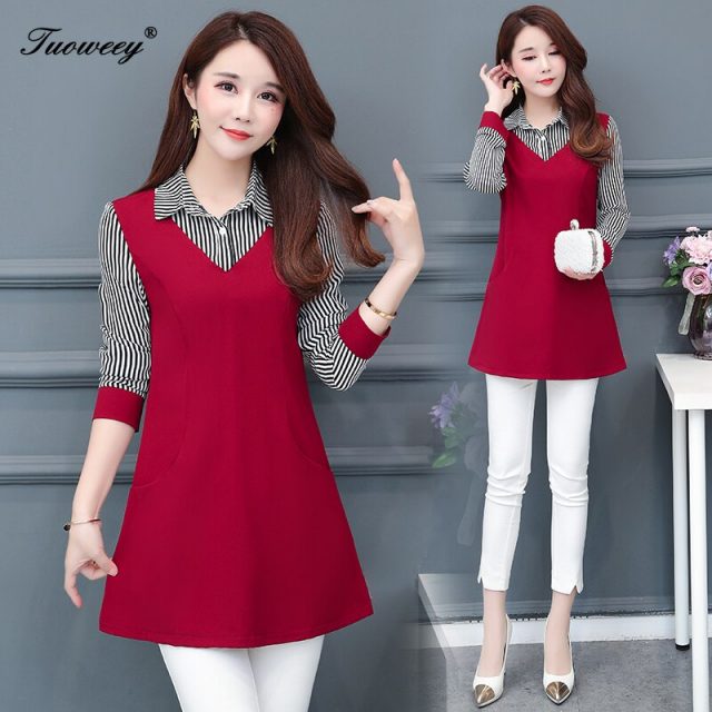 Women Shirts ladies patchwork Print Blouses Blusas 2019 spring  Women Tops Long Sleeve Shirt Long Tunic Tops Female Clothing