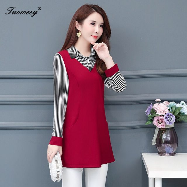 Women Shirts ladies patchwork Print Blouses Blusas 2019 spring  Women Tops Long Sleeve Shirt Long Tunic Tops Female Clothing
