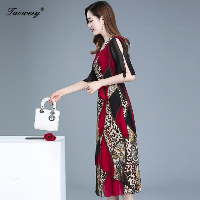 2019 summer style Plus Size 5XL leopard sexy Midi Dresses Women Elegant Korean waist slim Dress Party Long Sleeve Vestidos