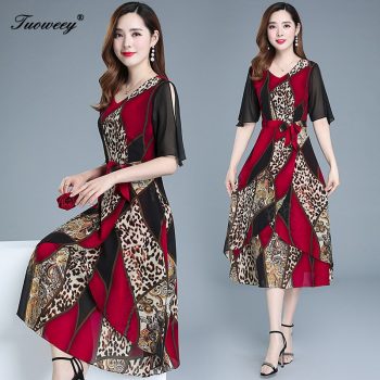 2019 summer style Plus Size 5XL leopard sexy Midi Dresses Women Elegant Korean waist slim Dress Party Long Sleeve Vestidos