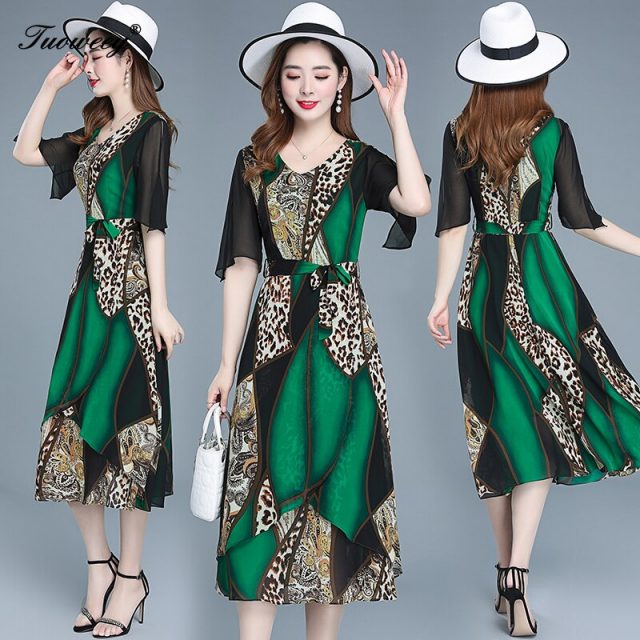 2019 summer style Plus Size 5XL leopard sexy Midi Dresses Women Elegant Korean waist slim Dress Party Long Sleeve Vestidos