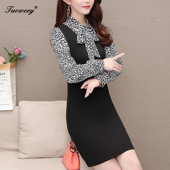 2019 Autumn spring leopard patchwork Plus Size 5XL mini sexy Dresses Women Elegant Korean Dress Party long Sleeve Vestidos