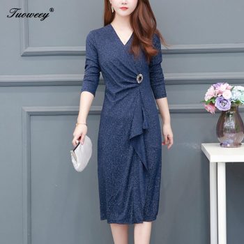 2019 Autumn spring solid color knee length Plus Size 5XL Dresses Women Elegant Korean elegant Dress Party long Sleeve Vestidos