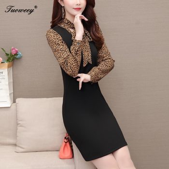 2019 Autumn spring style leopard patchwork Plus Size sexy mini Dresses Women Elegant Korean Dress Party long Sleeve Vestidos