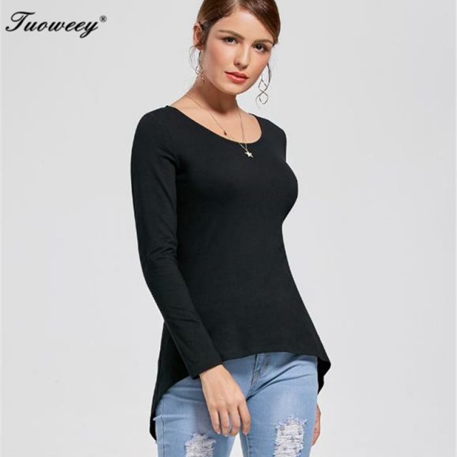 2019 new fashion sexy ladies round neck long sleeve solid women t  back open fork irregular butterfly tail shirt top