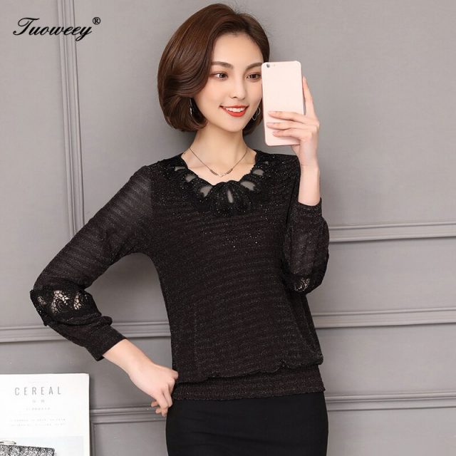 female Elegant long-sleeve Lace Blouses shirts 5XL Spring 2020 winter Plus size Women clothing lace Shirt Tops Cutout basic