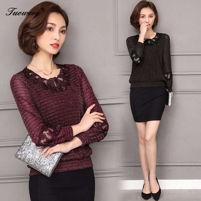 female Elegant long-sleeve Lace Blouses shirts 5XL Spring 2020 winter Plus size Women clothing lace Shirt Tops Cutout basic