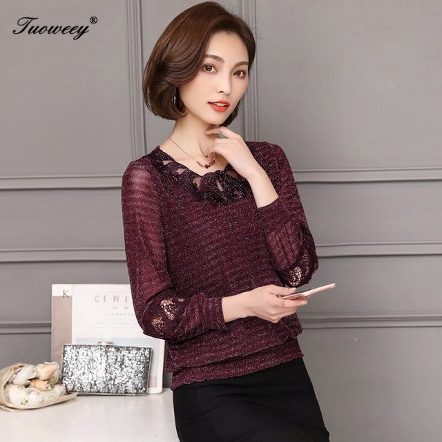 female Elegant long-sleeve Lace Blouses shirts 5XL Spring 2020 winter Plus size Women clothing lace Shirt Tops Cutout basic
