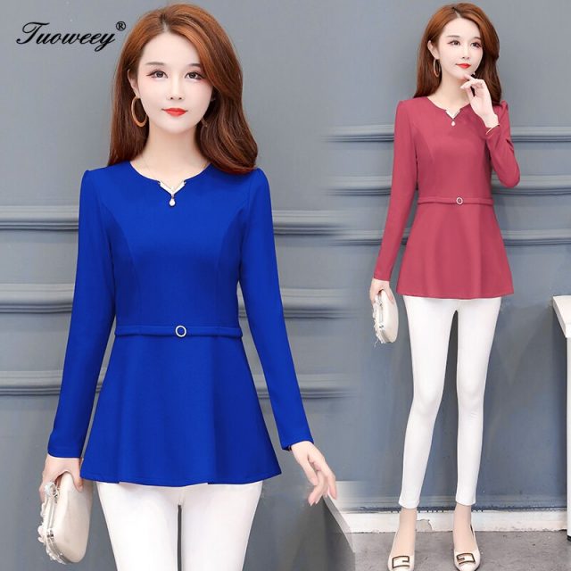 Fashion Women red spring Shirt Autumn Slim Simple Button Elegant Blusas Long-Sleeved Shirts Solid Color Shirts Tops 5XL