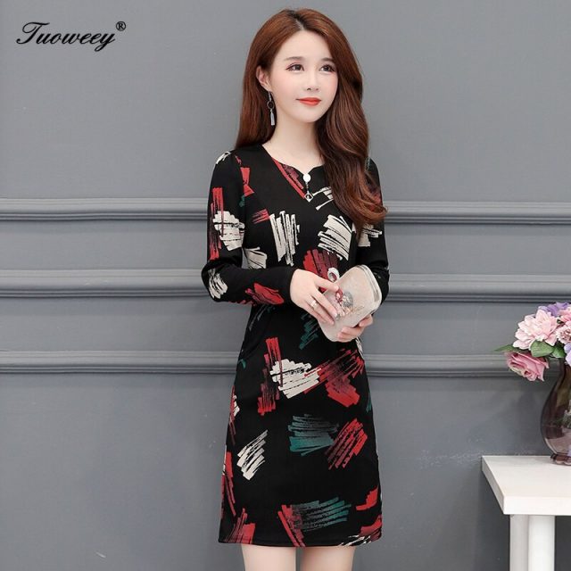 Plus size 5XL New Women Floral Print sexy Slim spring long Sleeve A-line Mini Dress Sexy O-neck Female Casual Sheath Dresses