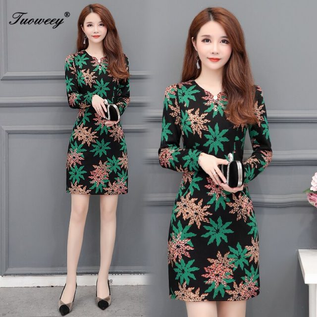 Plus size 5XL New Women Floral Print sexy Slim spring long Sleeve A-line Mini Dress Sexy O-neck Female Casual Sheath Dresses