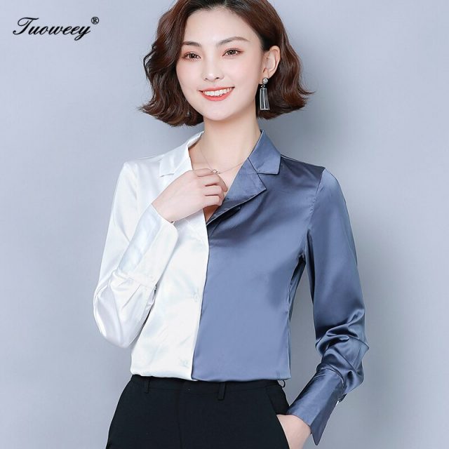 2019 Women Spring Autumn Chiffon Blouses Tops elegant office OL Shirts Ladies lace Blouse Femme Long Sleeve Plus Size Blusas