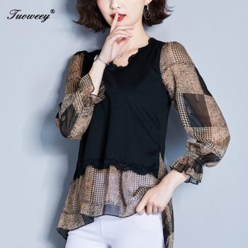 2019 New Arrival Fashion autumn long sleeveleopard long Shirt Female Casual loose Color Plus Size elegant irregular Blouse