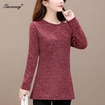 5XL Elegant Spring Metal Button Shirt Blouse Solid Autumn Long Sleeve Ribbed Blouses Women Sexy O-Neck Slim Pullover Tops Blusas