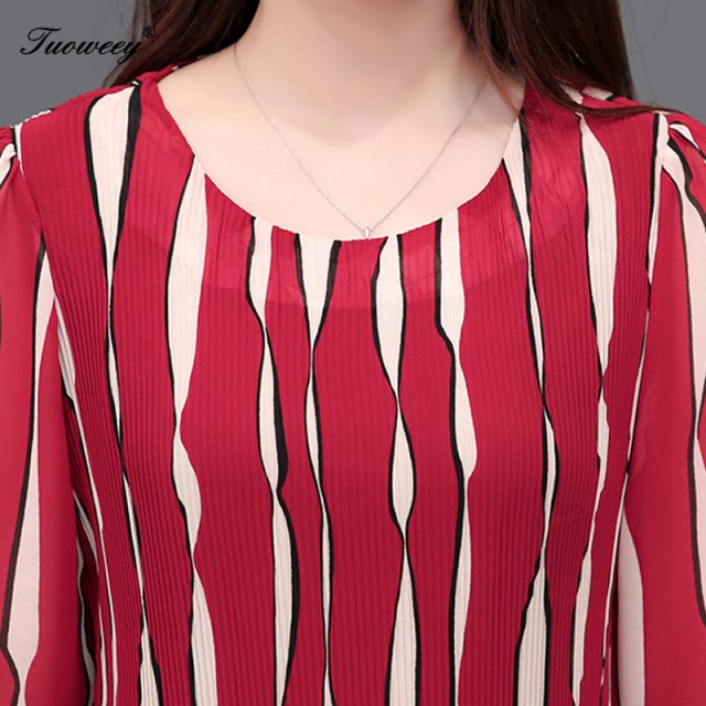 5XL Plus Size striped Women 3/4 autumn Blouses 2019 Fashion autumn ladies loose patchwork Shirt Female Casual tops