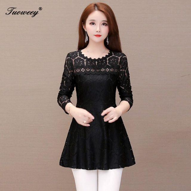 blusas mujer de moda 2019 autumn/winter womens tops and blouses mesh lace shirt long sleeve O-Neck woman shirts casual