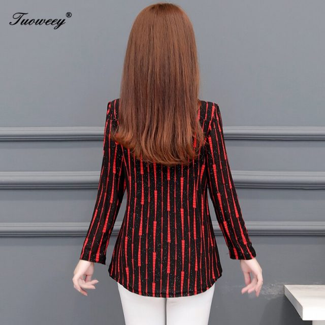 5XL Plus Size striped Women red Blouses 2019 Fashion autumn long Sleeve loose elegant Shirt Female Casual tops