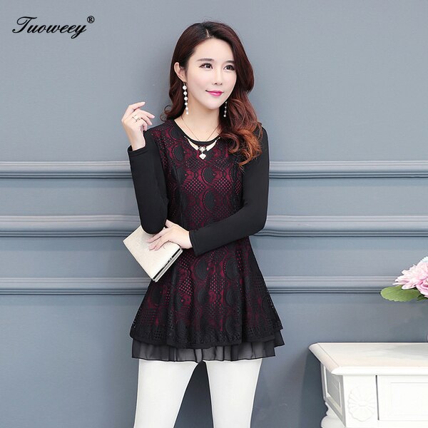 New style Women velvet lace Tops embossing spliced ear Chiffon shirt o necked long sleeve Casual Ruffles lace blouse