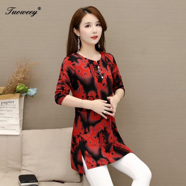 2019 Autumn style o-neck split Women Blouse Shirt Older Women long sleeve Autumn female ladies tops camisas mujer elegant