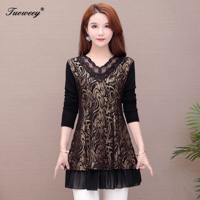 Women Tops Blouses 2020 Spring Elegant Long Sleeve lace hollow out v-Neck elegant Blouse Female Work Wear Shirts Plus Size