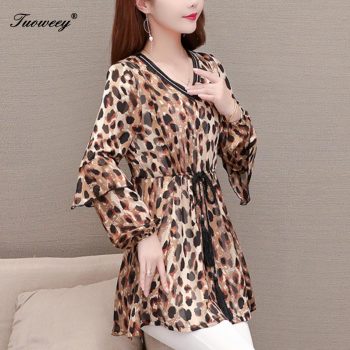 5XL plus size leopard spring style Shirt 2020 New Sweet work wear Vintage blouses Soft loose elegant long Sleeve Shirt Top