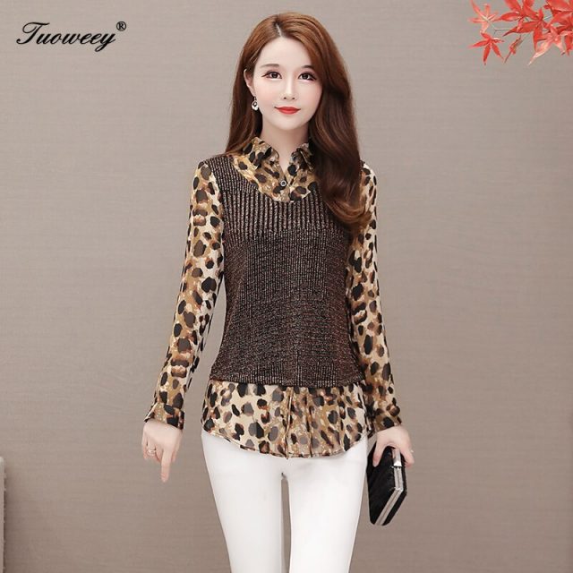 Leopard fashion clothing 4XL Plus Size Women Fashion autumn long Sleeve loose mother Long Shirt Female Casual Elegant tops