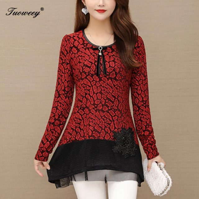 2020 Basic Shirts Blouses Hot Sales Women Fashion Patchwork red Mesh Sheer Sequined Top Button floral Elegant Shirt