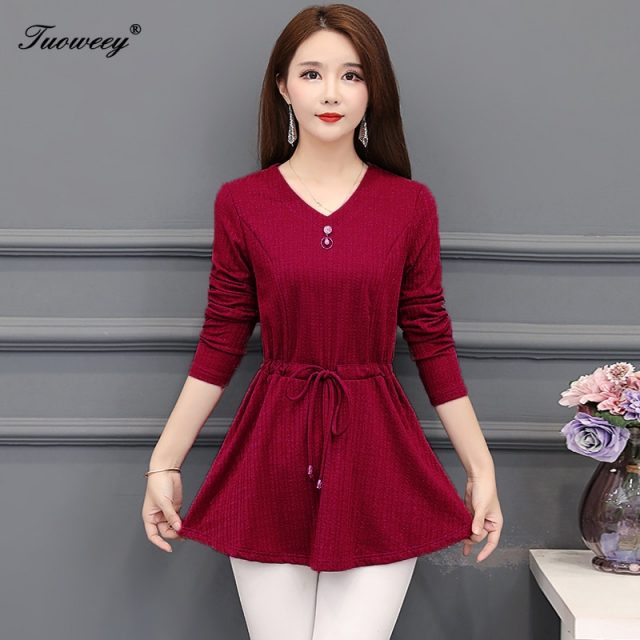 5XL Casual solid red fashion woman blouses 2019 long sleeve OL blouse women tops and blouses blusa feminina shirt women
