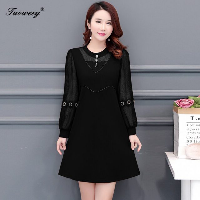 2019 New Arrival Fashion autumn long sleeve sexy patchwork casual dress Female Casual loose Plus Size elegant red dress
