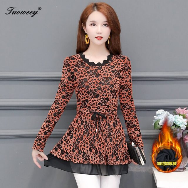 blusas mujer de moda 2019 floral print lace velvet warm winter blouse  womens tops and blouses blusas mujer de moda 20189
