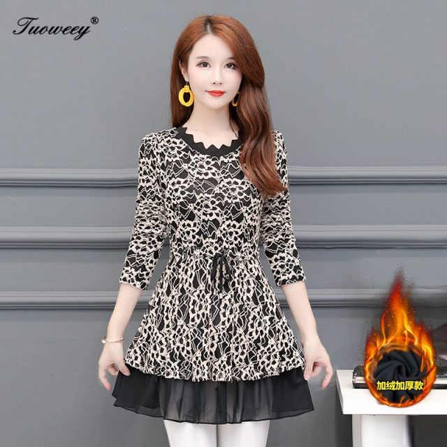 blusas mujer de moda 2019 floral print lace velvet warm winter blouse  womens tops and blouses blusas mujer de moda 20189