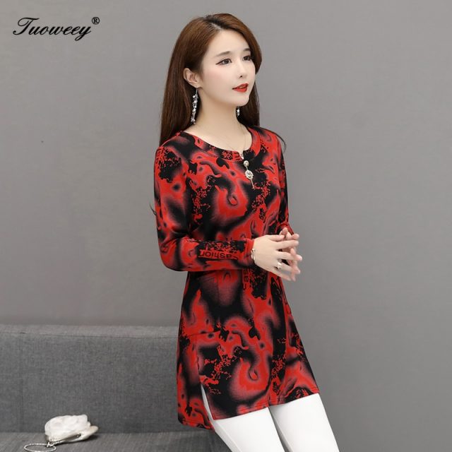 5XL plus size green flower Women vintage Blouses 2019 Fashion autumn long Sleeve Shirt Female 0 neck tops camisas mujer elegant